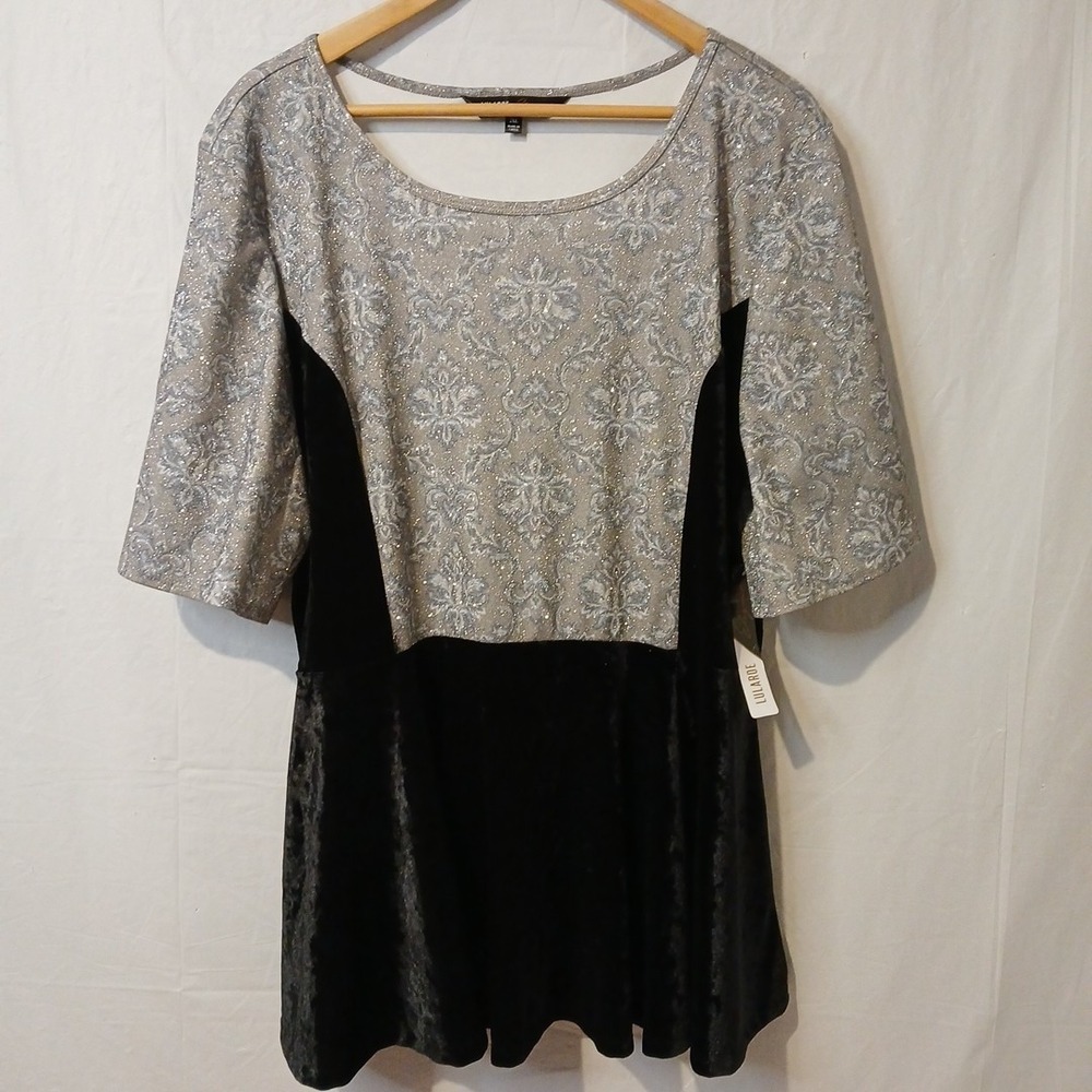 Lularoe Elegant Women's‎ 2XL Shirt Silver Black Emma Glitter Velvet Peplum NWT!